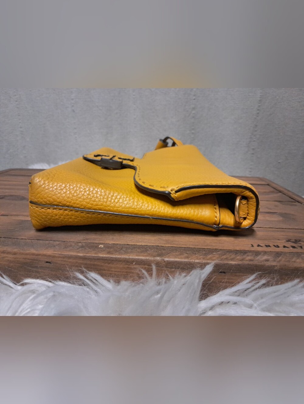 Tory Burch McGraw Yellow Pebbled Leather Crossbody Flap Bag Clutch - Picture 5 of 10